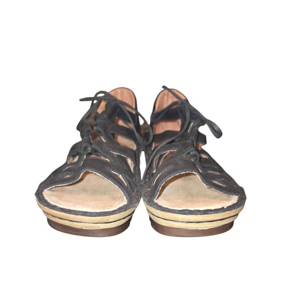 NAOT Yarrow Sandals Size 6 Black Nubuck Strappy Lace Up Wedge Heeled Anatomical - Picture 3 of 9